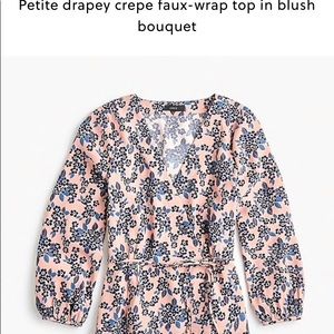 Petite drapey crepe faux-wrap top in blush bouquet